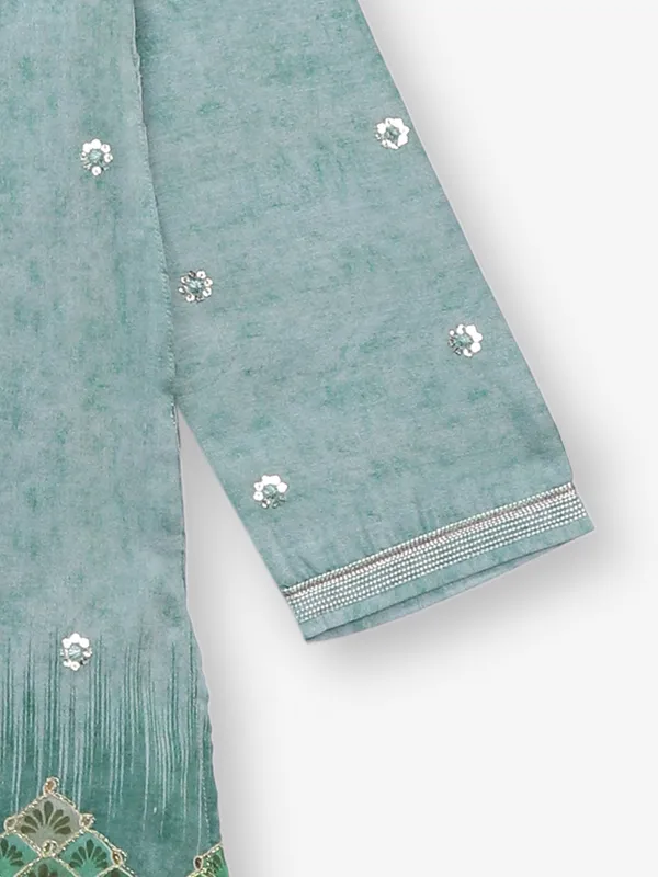 Stylish trendy green silk kurta suit for boy