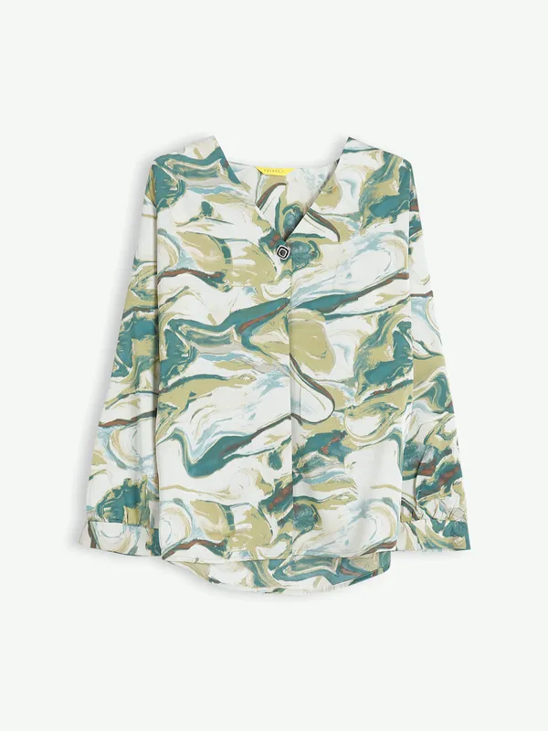 Stylish white and green polyester top