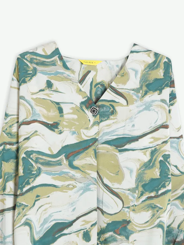 Stylish white and green polyester top