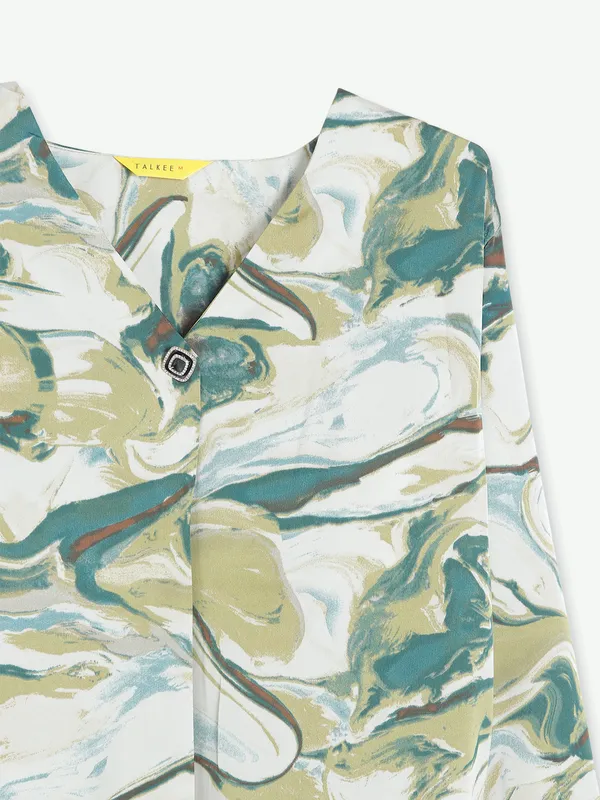 Stylish white and green polyester top