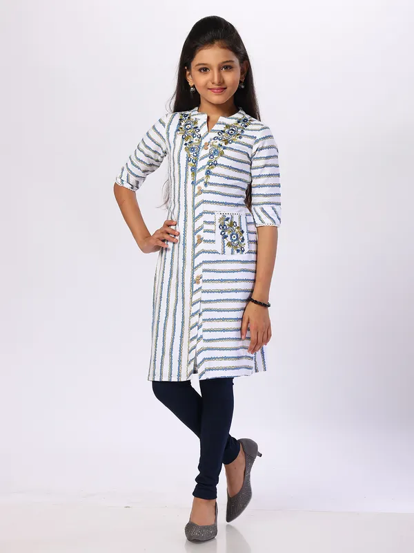 Stylish white cotton printed salwar suit