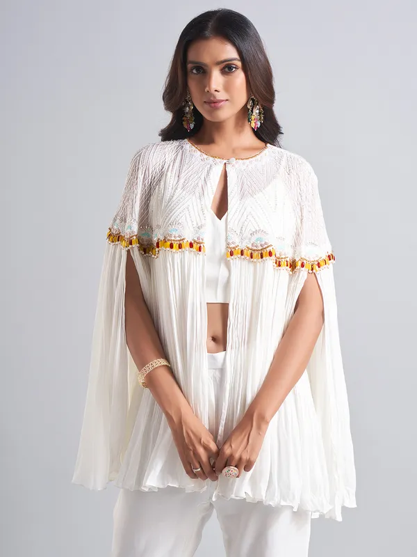 Stylish white palazzo salwar suit in georgette