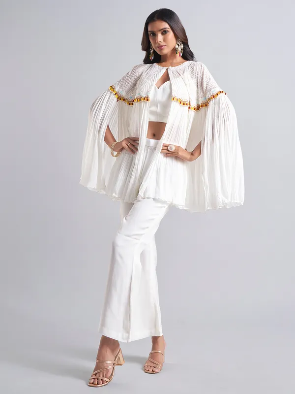Stylish white palazzo salwar suit in georgette