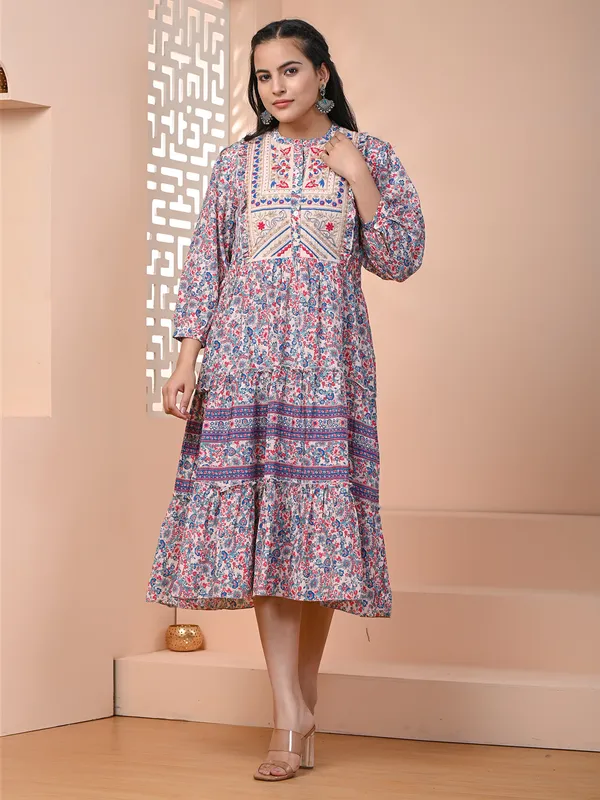 Stylish white printed long kurti