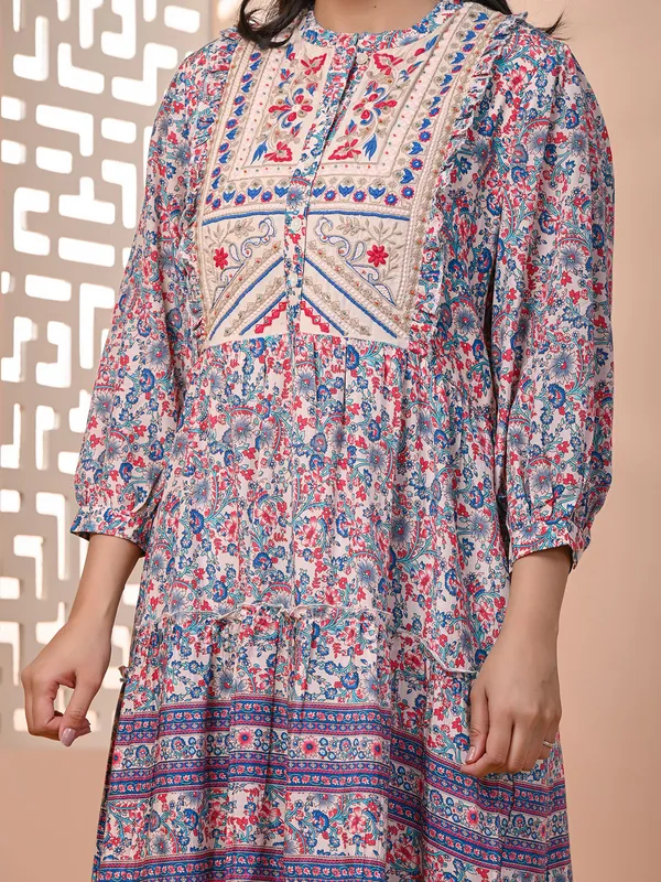 Stylish white printed long kurti