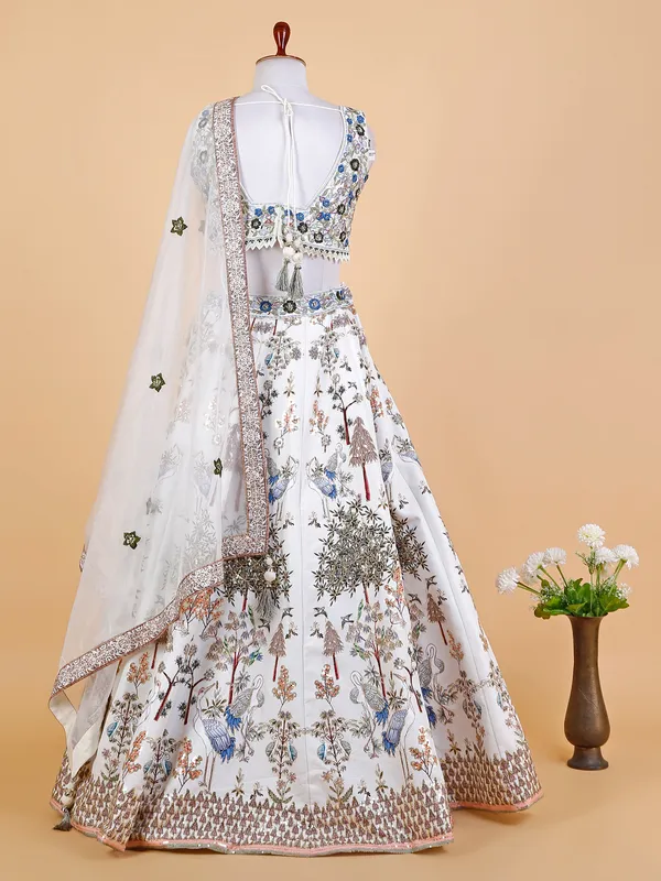 Stylish white silk embroidery lehenga choli