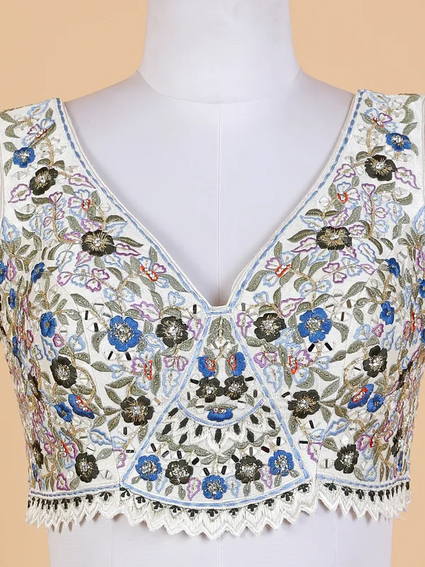 Stylish white silk embroidery lehenga choli