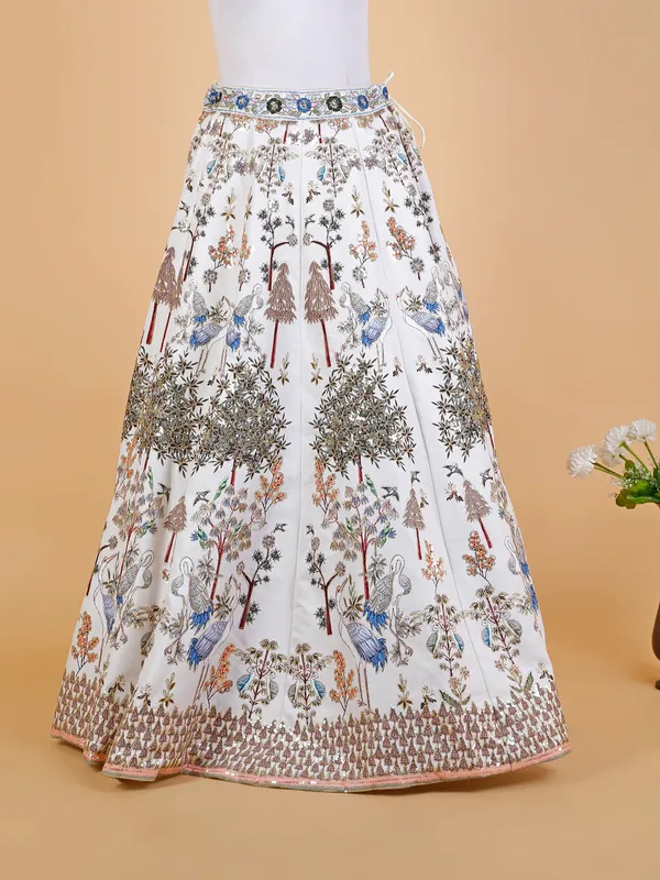 Stylish white silk embroidery lehenga choli