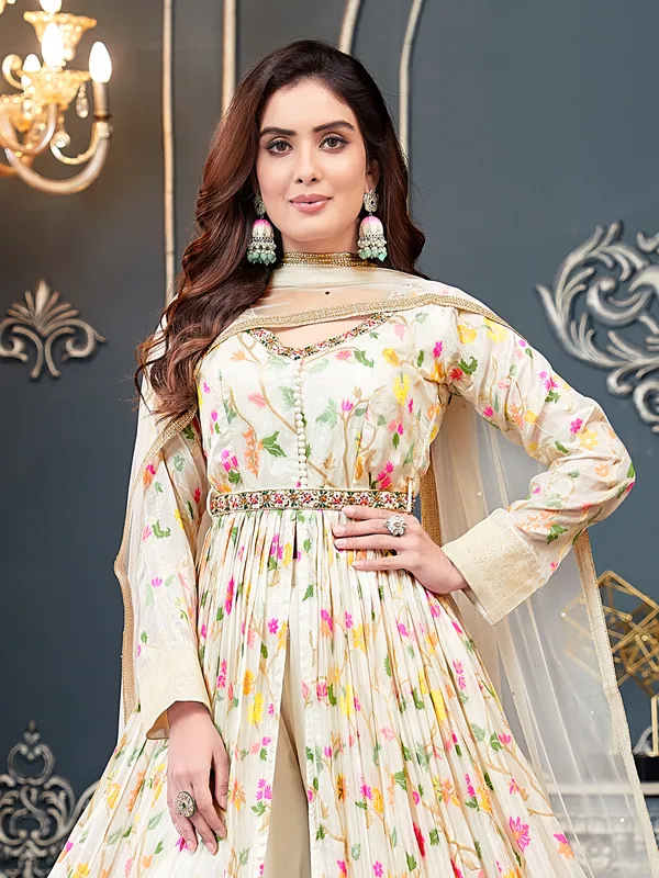 Stylish white silk embroidery palazzo suit