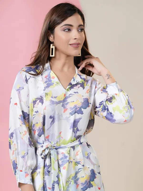 Stylish white silk printed co ord set