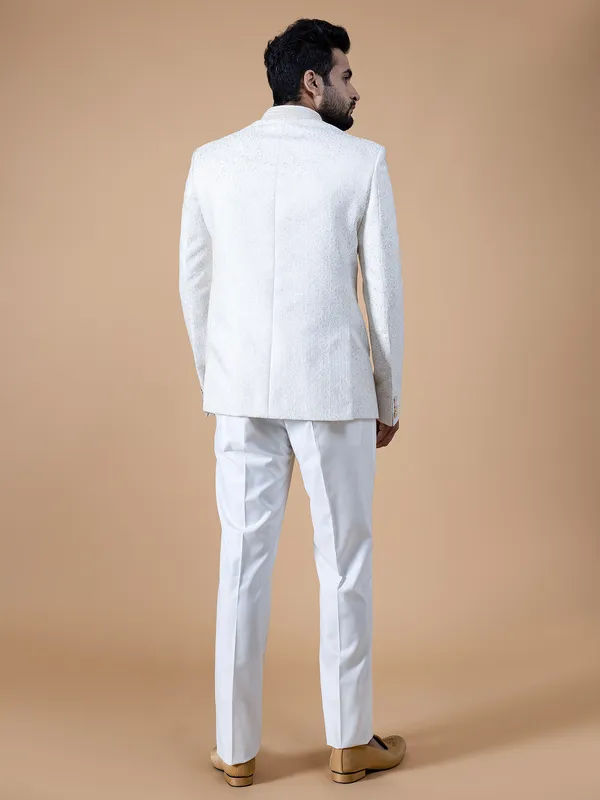 Stylish white terry rayon jodhpuri suit