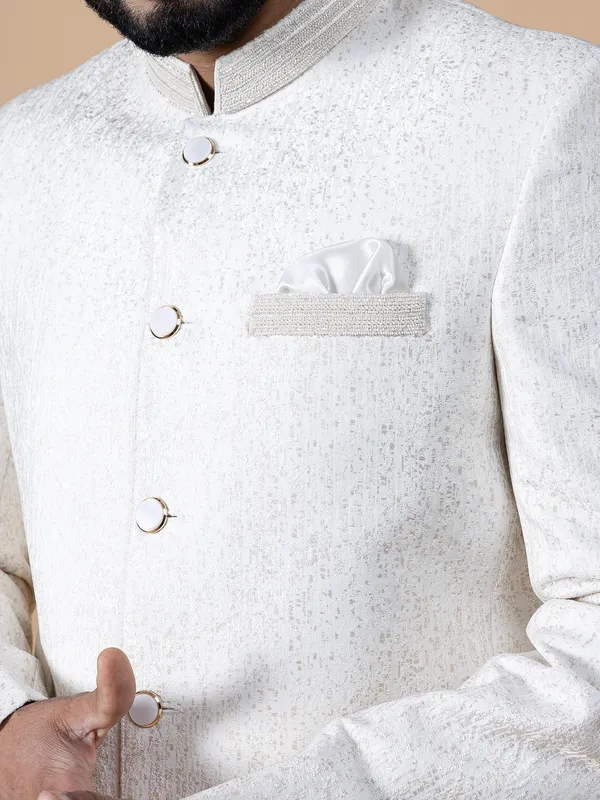 Stylish white terry rayon jodhpuri suit