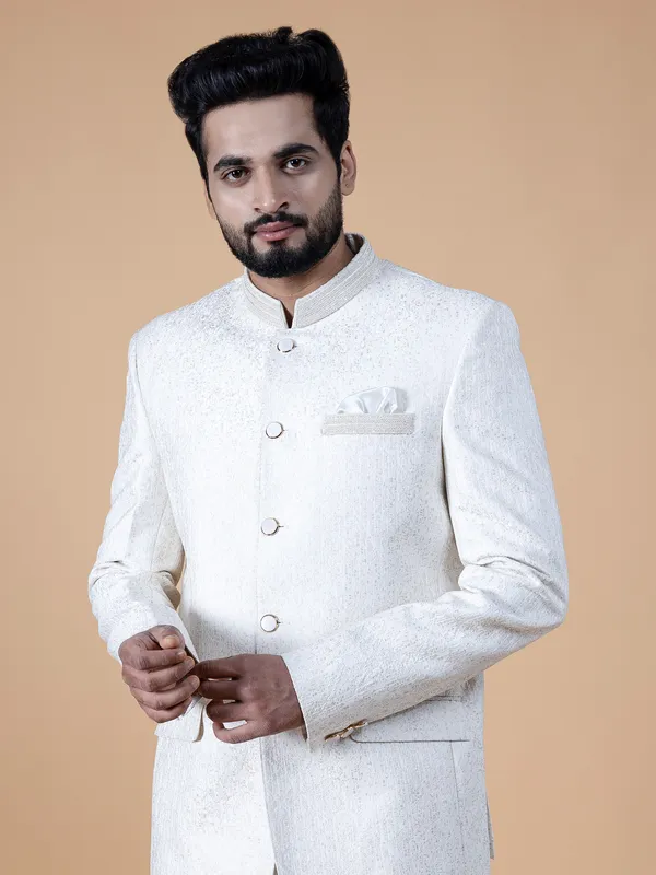 Stylish white terry rayon jodhpuri suit