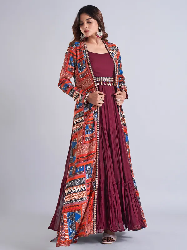 Stylish wine georgette anarkali salwar suit