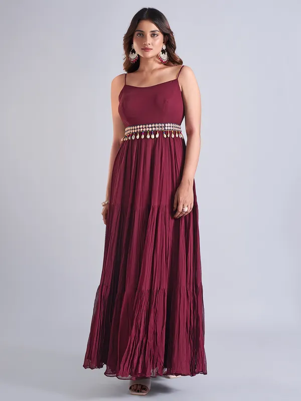 Stylish wine georgette anarkali salwar suit
