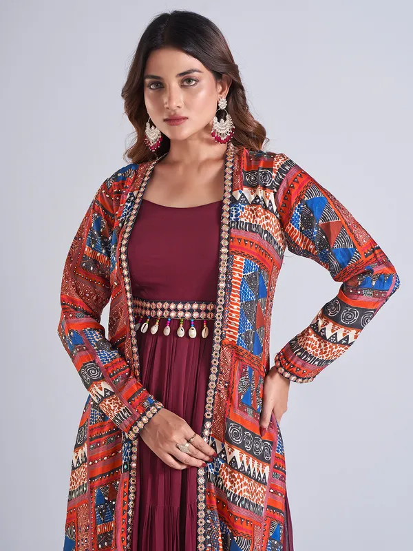 Stylish wine georgette anarkali salwar suit