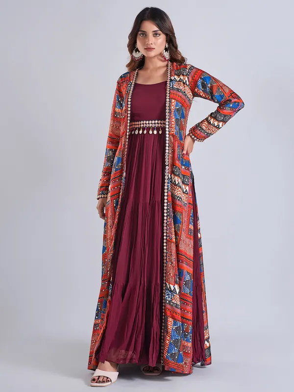 Stylish wine georgette anarkali salwar suit