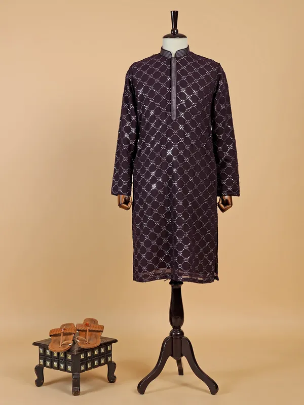 Stylish wine georgette  Men Kurta pajama