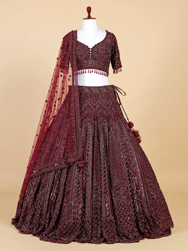 Stylish wine net lehenga choli