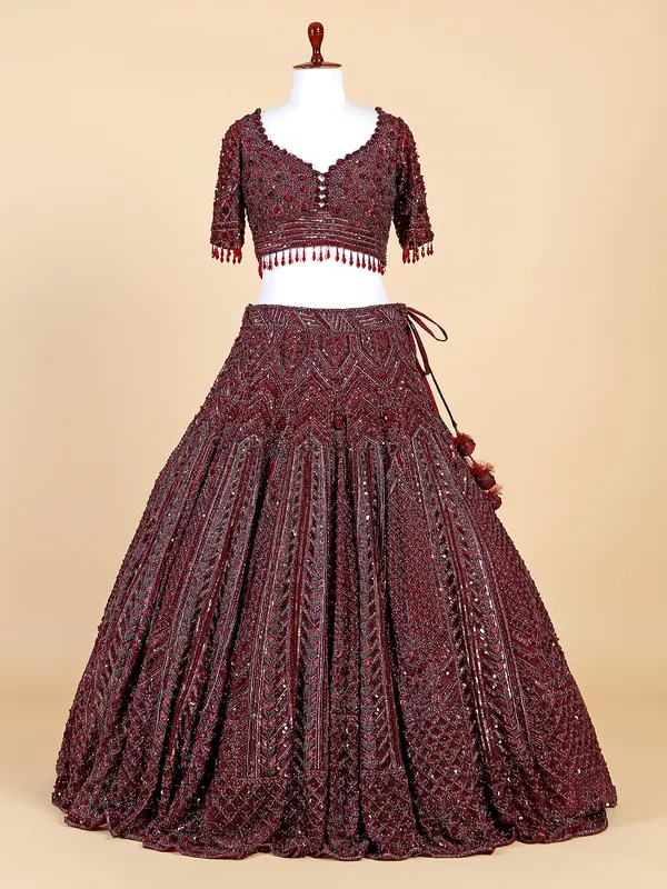 Stylish wine net lehenga choli