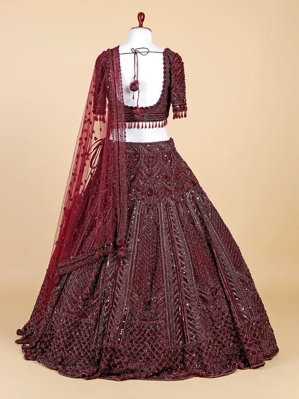 Stylish wine net lehenga choli