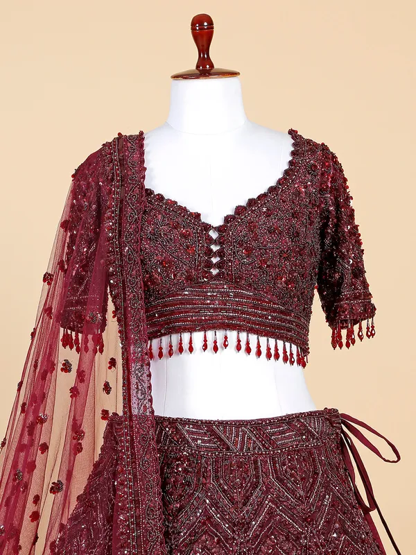 Stylish wine net lehenga choli