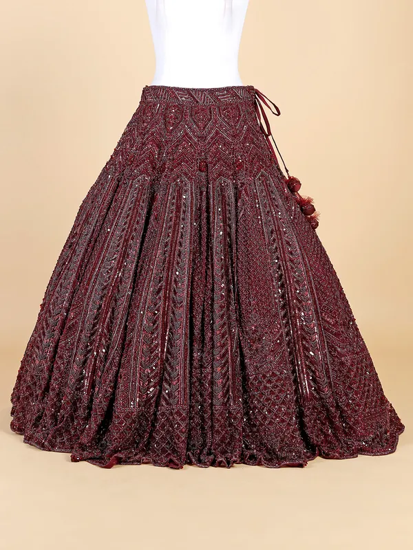 Stylish wine net lehenga choli