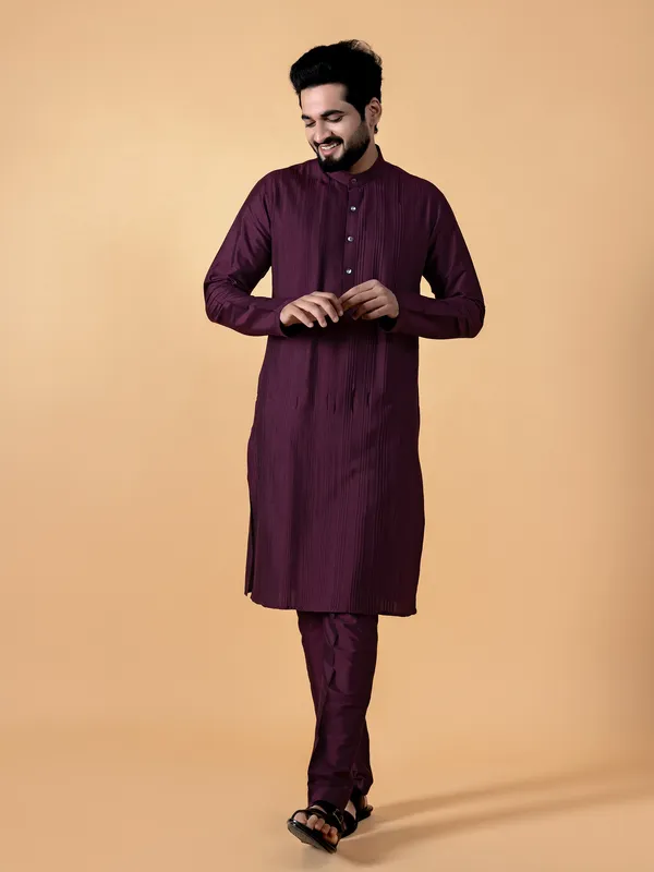 Stylish wine silk  Men Kurta pajama