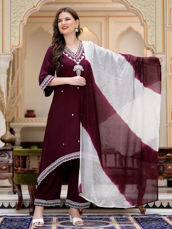 Stylish wine silk palazzo set