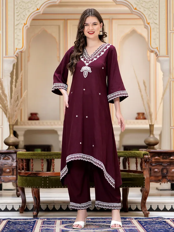 Stylish wine silk palazzo set
