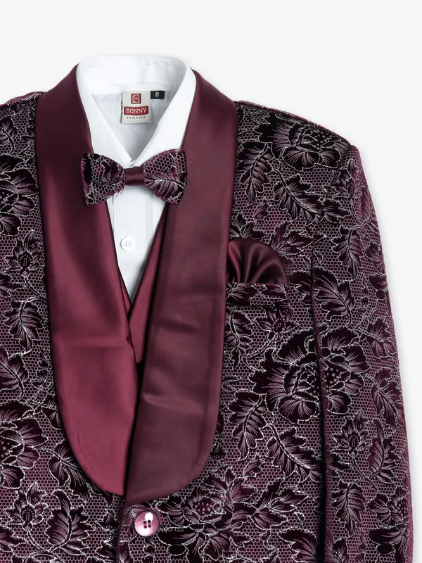 Stylish wine terry rayon coat suit