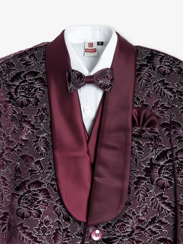 Stylish wine terry rayon coat suit