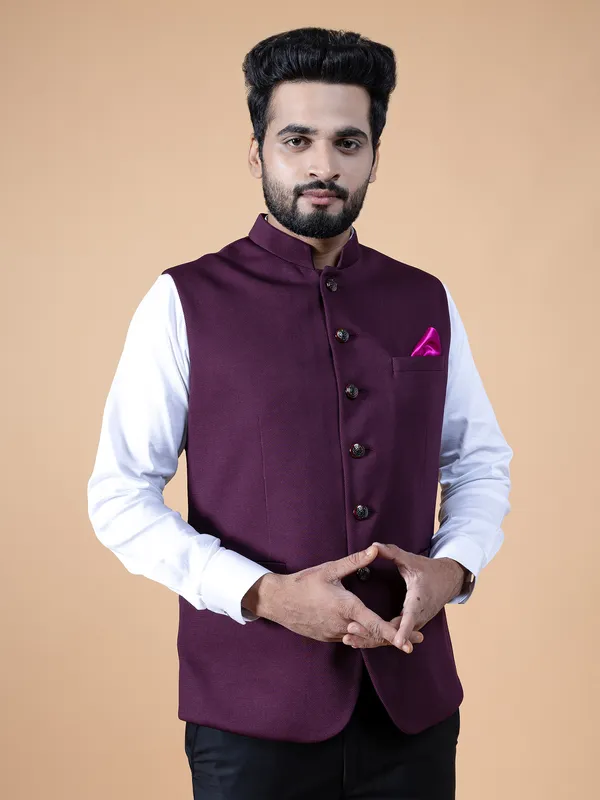 Stylish wine terry rayon waistcoat