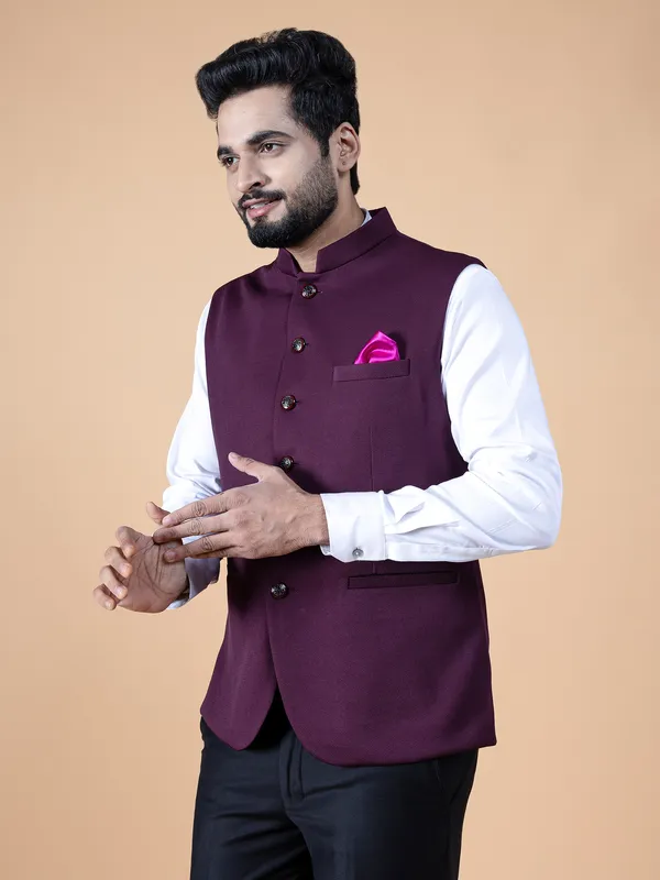 Stylish wine terry rayon waistcoat