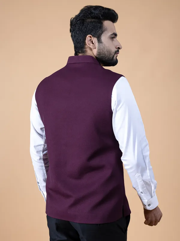 Stylish wine terry rayon waistcoat