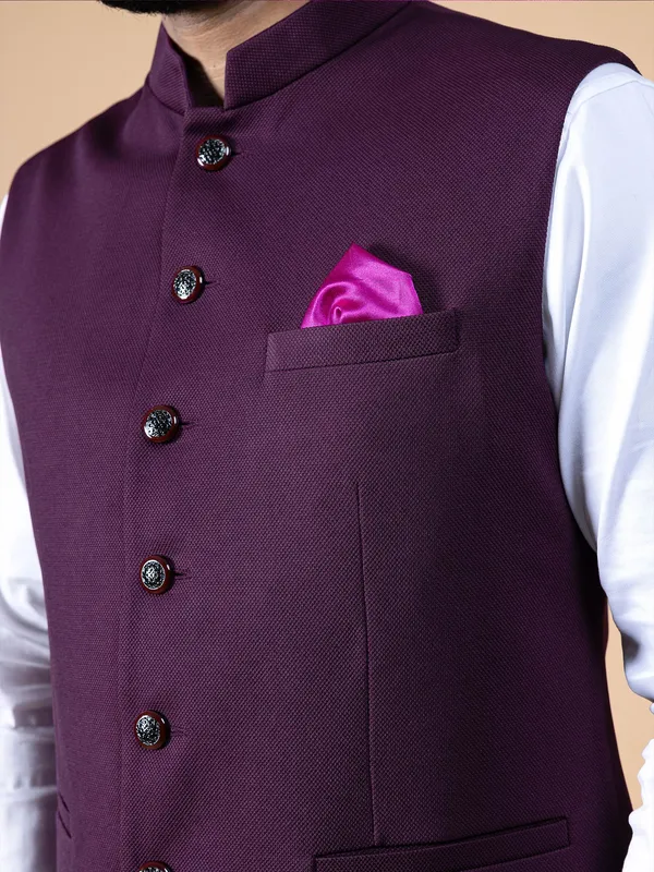 Stylish wine terry rayon waistcoat