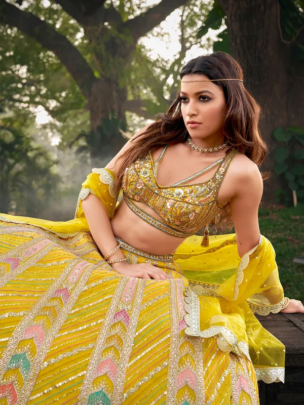 Stylish yellow georgette lehenga choli