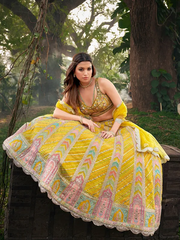 Stylish yellow georgette lehenga choli