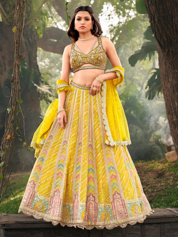 Stylish yellow georgette lehenga choli