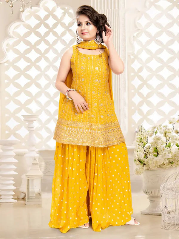 Stylish yellow georgette palazzo suit