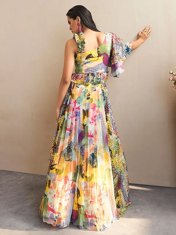 Stylish yellow printed lehenga choli