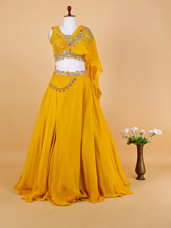 Stylish yellow silk lehenga choli