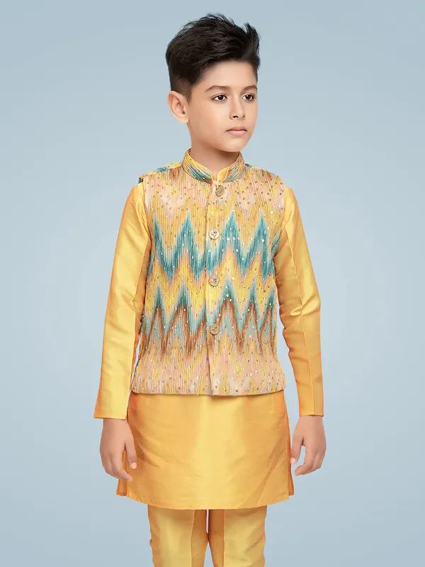 Stylish yellow silk waistcoat set