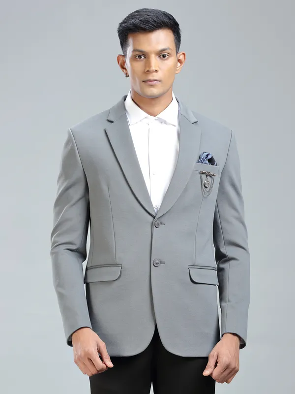 Subtle grey terry rayon blazer for men