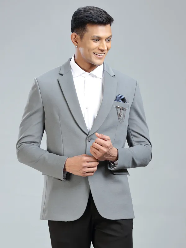Subtle grey terry rayon blazer for men