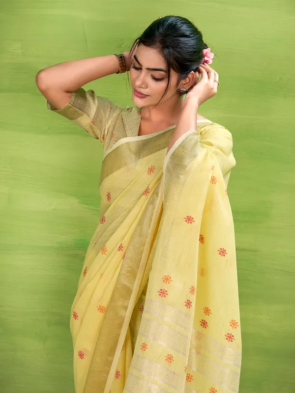 Sunshine yellow linen silk zari saree