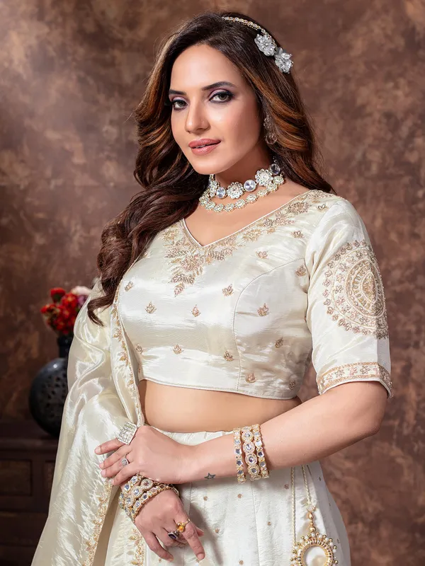 Super stylish white silk lehenga choli