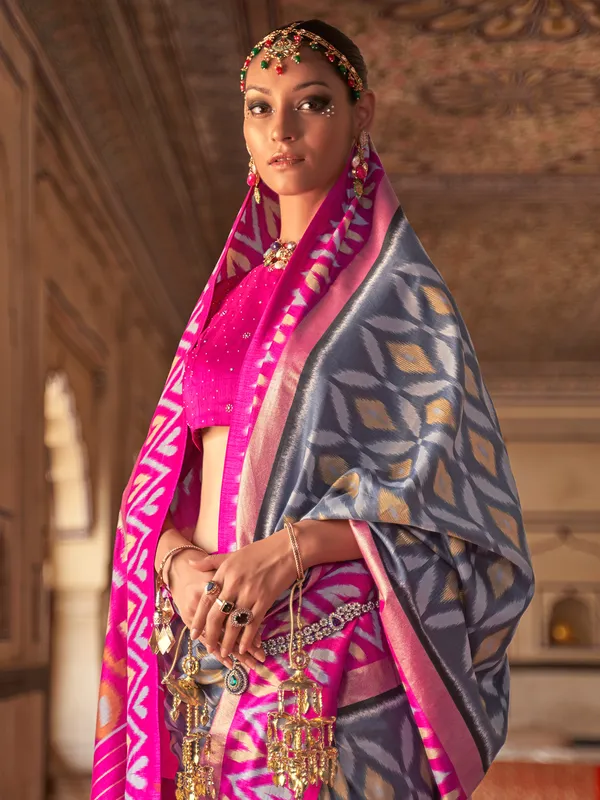 Superb silk saree for wedding in grey