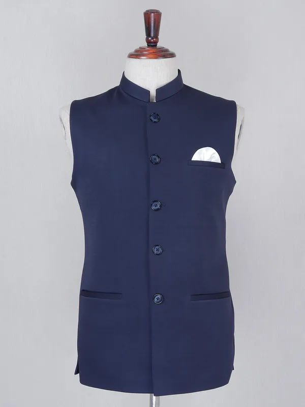 Superb wedding terry rayon dark blue waistcoat