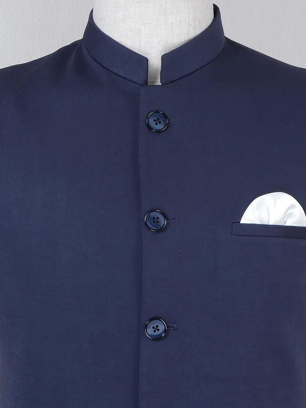 Superb wedding terry rayon dark blue waistcoat